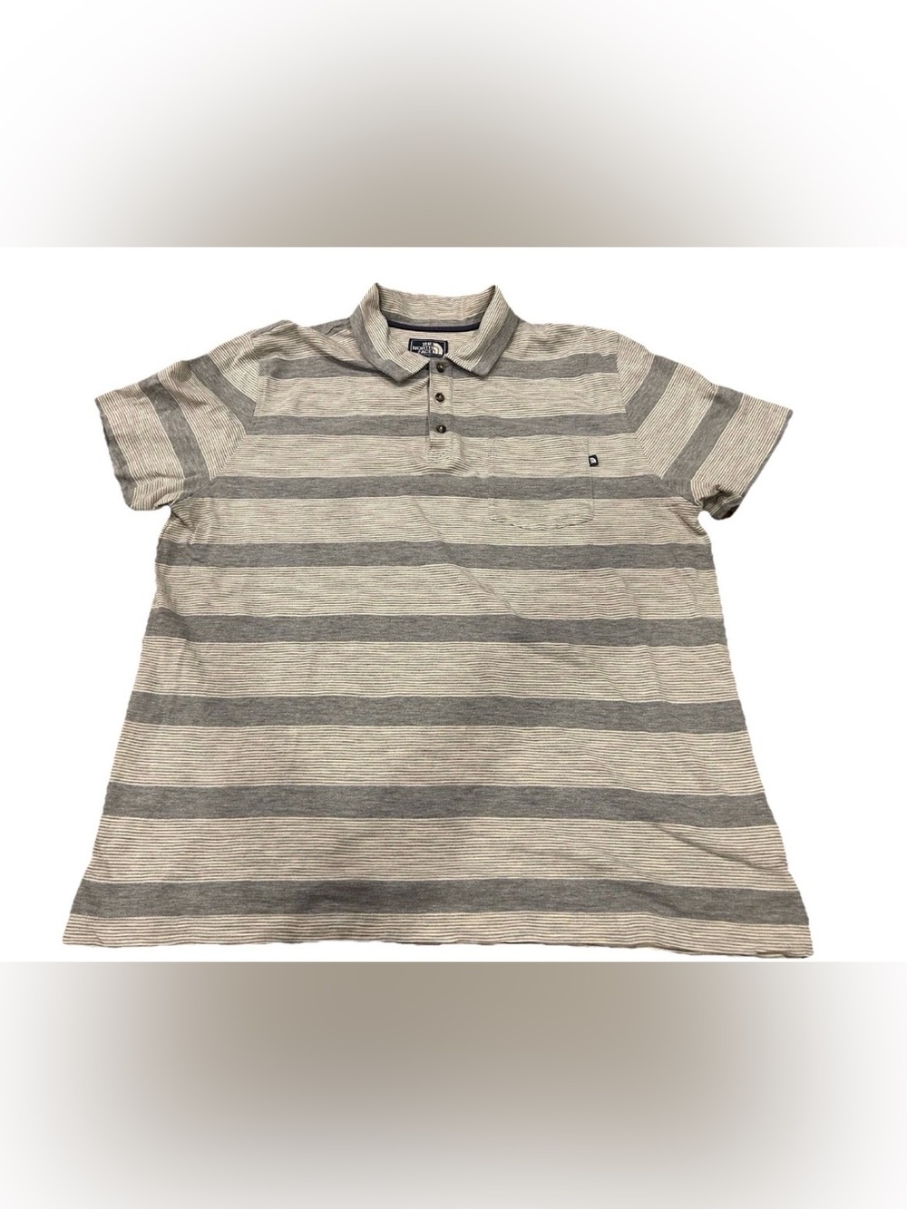The North Face Polo Shirt Men's XL Gray White Striped Short Sleeve‎ Cotton Blend